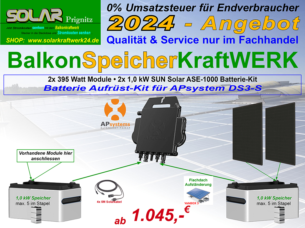 BalkonSpeicherKraftWERK 1.620 Watt (4x 405 Watt Module) & 1,2 kWh Stromspeicher mit Holmiles HM-600