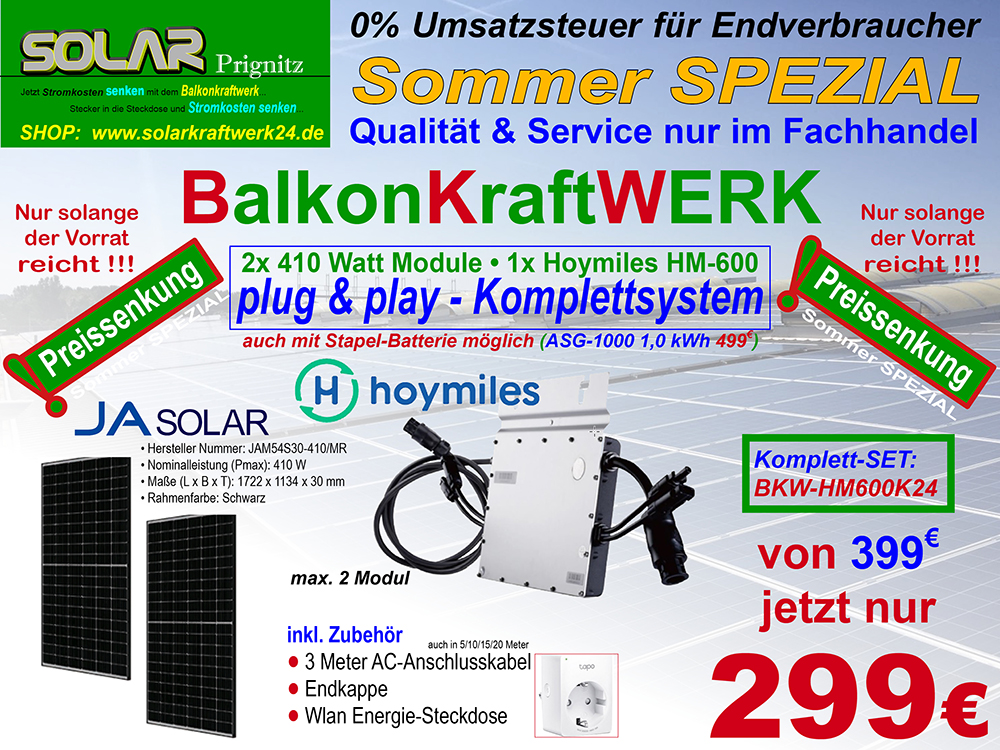 BalkonKraftWERK 820 Watt mit Hoymiles HM-600 & 2 Modulen 410 Watt als plug & play komplett SET