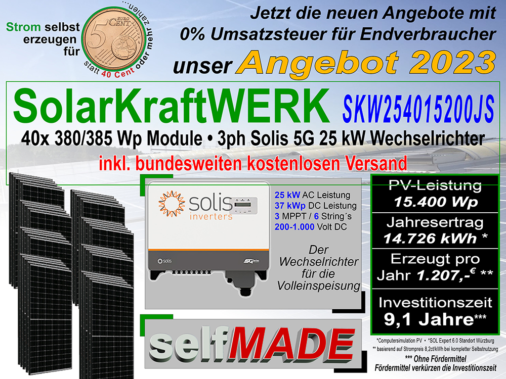 SolarKraftWERK 15,4 kW / 25kW Solis 5G / Volleinspeisung
