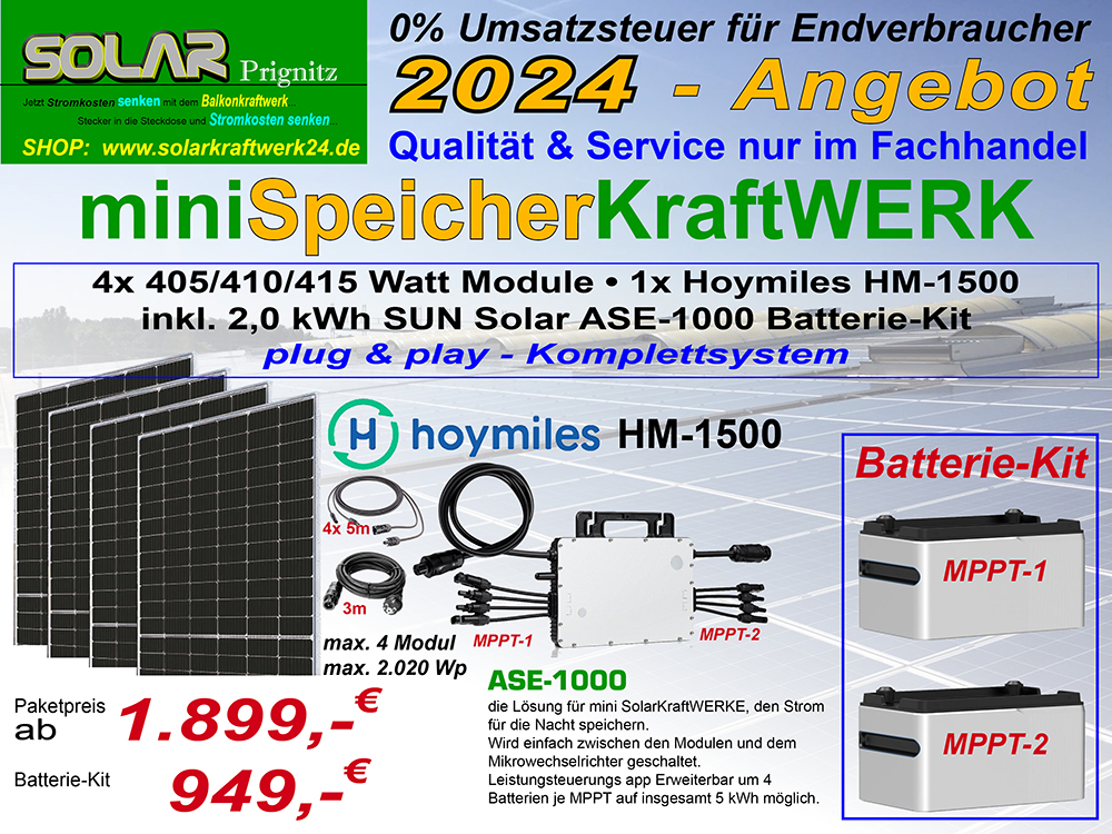 BalkonSpeicherKraftWERK 810/820 Watt mit Hoymiles HM-600 optional 1 kW ASE-1000 Stromspeicher